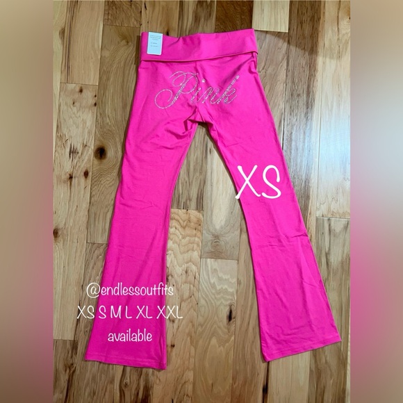 VS PINK BLING LIMITED EDITION FULL ZIP HOODIE & FLARE LEGGINGS IN CARMINE ROSE - Picture 2 of 4